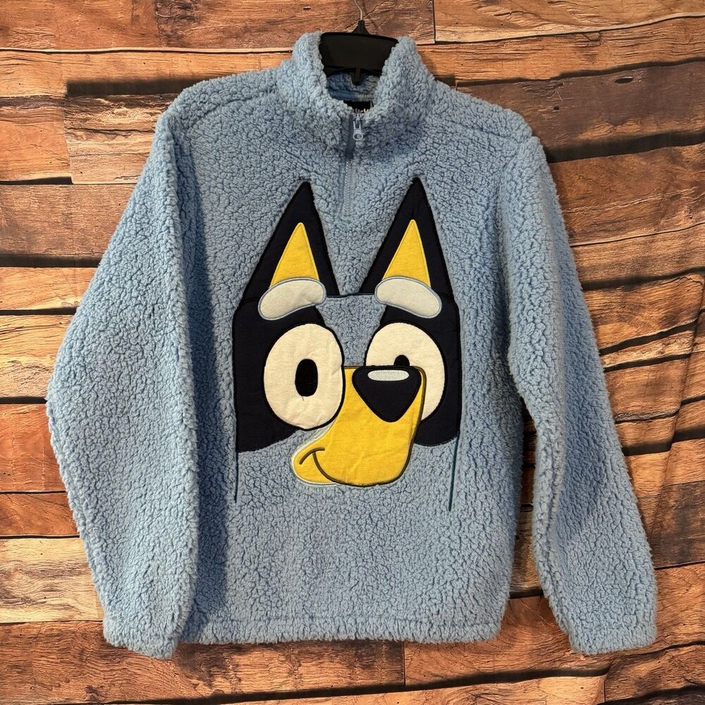 BLUEY Men's XS Blue Sherpa Quarter Zip Pullover Sweatshirt Ludo Studio